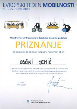 Priznanje za najaktivnejšo občino v kategoriji nemestnih občin 2021